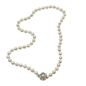 Rosy Semi Baroque Japanese Saltwater Akoya Pearl Necklace Sterling 18.25" Vtg - Picture 1 of 4