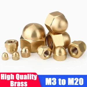 M3 M4 M5 M6 M8 M10 M12 M14 - M20 Brass Dome Nuts Hex Hexagon Domed Nuts DIN 1587 - Picture 1 of 11