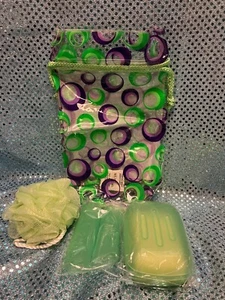 Juego de baño de artículos de tocador de viaje AVON - Puf de baño, estuche de jabón y estuche para cepillo de dientes - Nuevo en caja - Imagen 1 de 1