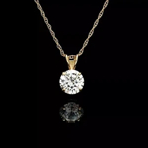 1CT Lab Created Diamond Solitaire Pendant Necklace 14K Yellow Gold Plated Silver - Picture 1 of 4