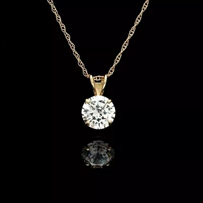 1CT Lab Created Diamond Solitaire Pendant Necklace 14K Yellow Gold Plated Silver - Image 1 of 4