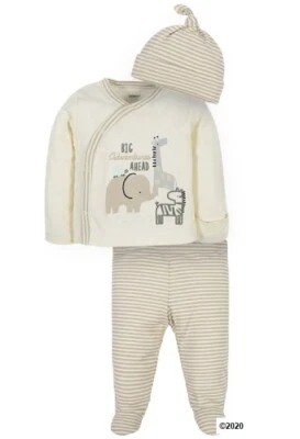 Gerber Baby Boy 3-Piece Organic Safari Take Me Home Outfit Set Size 0-3 Months - Image 1 of 3