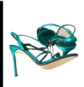 ZARA GREEN SATIN STRAPPY HIGH HEEL SANDALS SIZE 10(41) - Picture 1 of 4