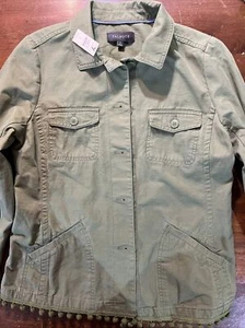 NWT Talbots Green 100% Cotton Twill Utility Jacket | Breast & Hip Pockets Size S - Picture 1 of 8