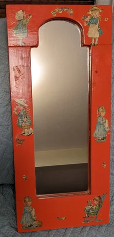 Vtg Orange Decoupaged (with little girls) Mirror 10x20 Cover