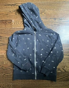 Hanna Andersson Black/White Space Cotton Sherpa Lined Hoodie Jacket Sz 120 6/7 - Picture 1 of 6
