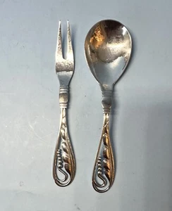 Georg Jensen Sterling Silver Ornamental #42 Pickle Fork and Preserve Spoon - Picture 1 of 5