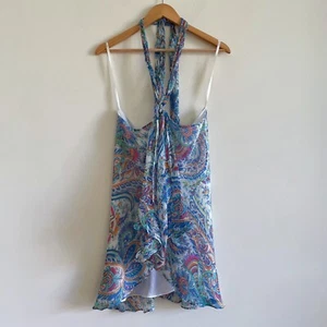 LAUREN RALPH LAUREN silk halter top blue paisley print blouse  - Picture 1 of 12