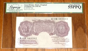 Great Britain 10 Shillings ND (1940-48) WWII Era Pick-366 LEGACY 55 PPQ NOTE - Picture 1 of 4