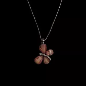 Amber Colored Resin and White Rhinestone Butterfly Pendant Necklace 16 inches - Picture 1 of 4