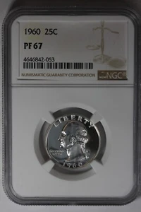 1960  .25  NGC  PF67   PROOF    Washington Quarter, Silver 25 Cents - Picture 1 of 2