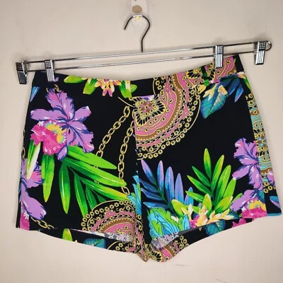 Pantalones Cortos Jennifer Lopez Talla 14 Negro Tropical Floral Estilo Miami Bolsillos Foto 1 de 4