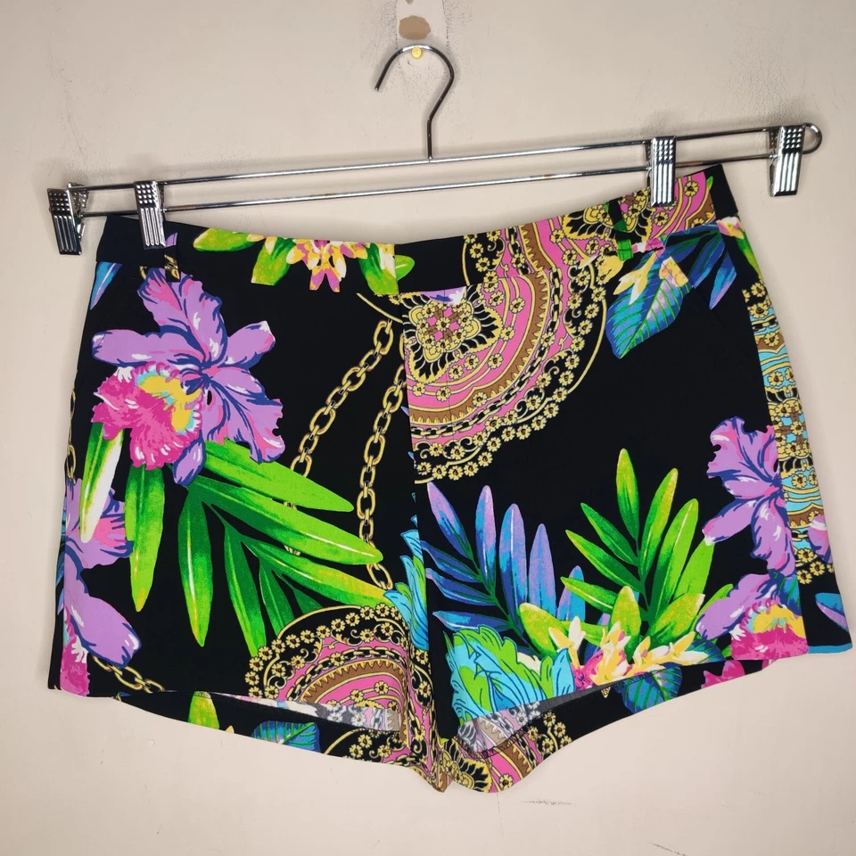 Pantalones Cortos Jennifer Lopez Talla 14 Negro Tropical Floral Estilo Miami Bolsillos Foto 1 de 4