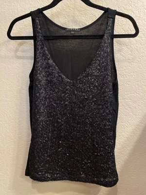 复古 Sisley 女式亮片背心 - 哑光黑色,XS - 适合度假! — 第 1/4 张图片