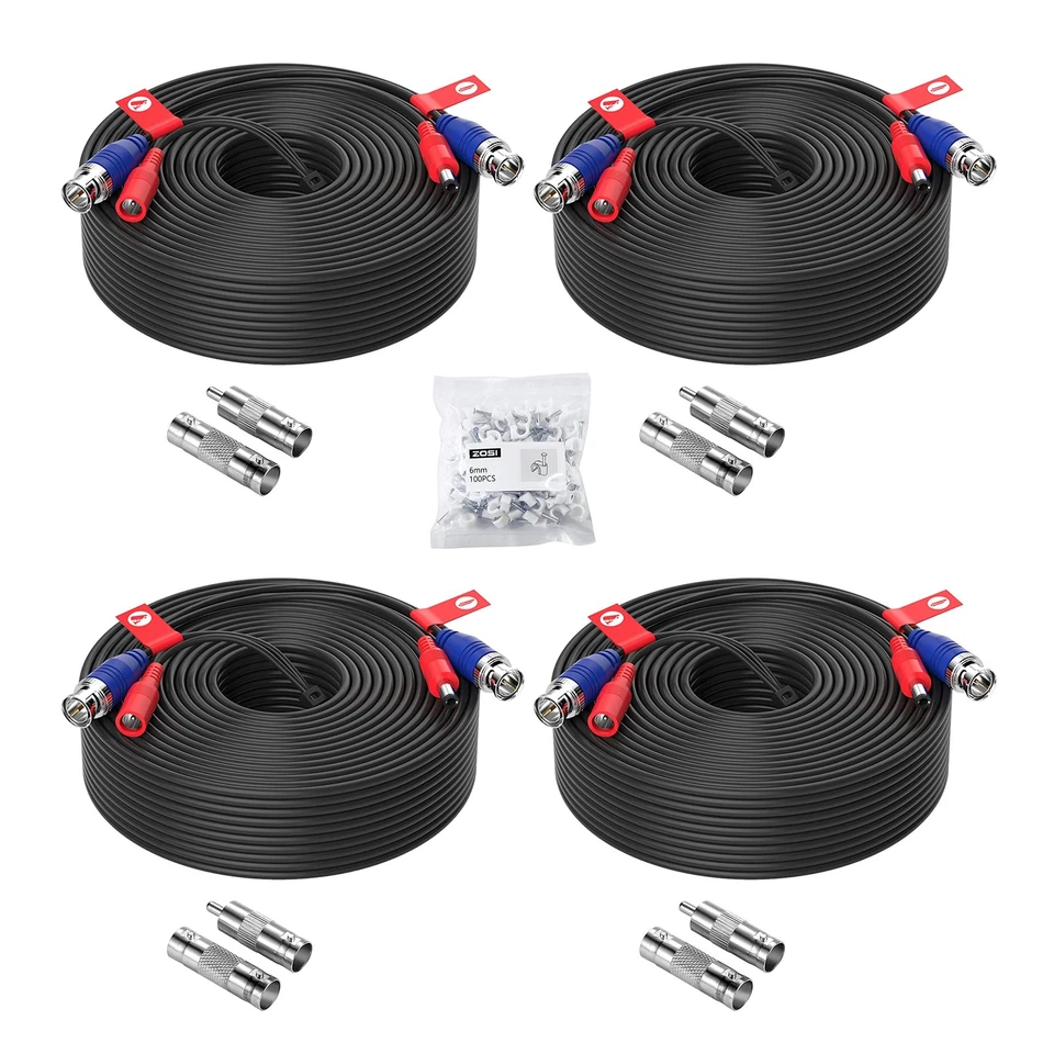 4 Pack 100ft 30 Meters 2-in-1 Video Power Cable BNC Extension Surveillance - Image 1 of 4