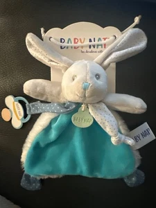 Doudou Peluche Babynat baby'nat lapin plat bunny lièvre bleu turquoise poupi 9 - Picture 1 of 3