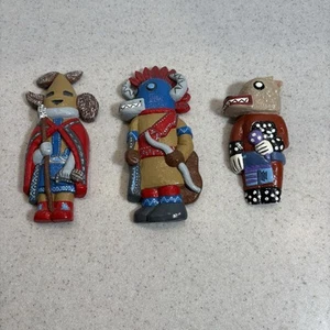 Vintage Southwest Kachina Ornaments Hand Painted Chalkware Clay Lot of 3 - Picture 1 of 7