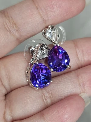 Bicolored Amethyst Earrings Dangles Fushion Pink Purple Sterling Silver 925 - Image 1 of 4