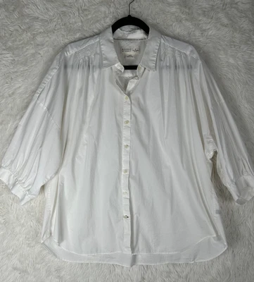 Blusa Top Kate Spade Broome Street Talla XL Blanco Sólido Botón Delantero Foto 1 de 4
