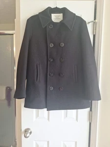 US Navy Vintage Wool Overcoat Pea Coat Peacoat Mens Coat 36 Black Military USA - Picture 1 of 5