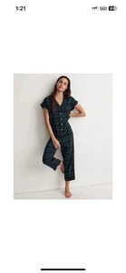 Madewell Flanell Schlafanzug Schlafenszeit Einteiler, blau/grün kariert, 100% Baumwolle, klein - Bild 1 von 5