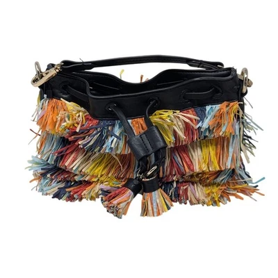 Zara Fringed Mini Bucket Bag Multicolored Lined Festival Indie Boho Maximalist - Image 1 of 4