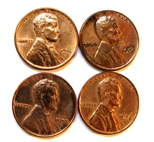 Wheat Penny Vintage Lot Of 4 - Dates 1954 D & P - 1958 D & P -Red Toned -Nice - Picture 1 of 4