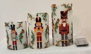 Set Of 3 Christmas Nutcracker Flameless LED Wax Battery Candle with Remote - Picture 1 of 6