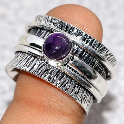 Anillo giratorio de amatista natural enchapado en plata 925 EE. UU. 8,5 regalo espiritual JW Foto 1 de 3