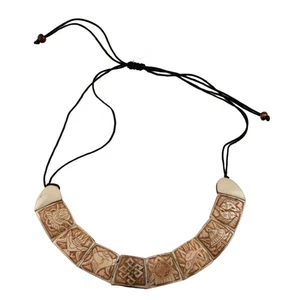 Buddhist Necklace Carved Beads 8 Auspicious Astamangala Symbols - 8109 - Picture 1 of 5