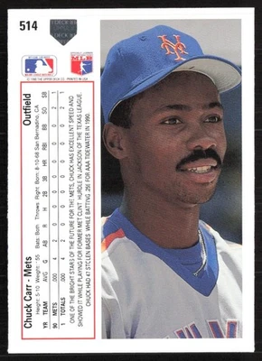 1991 Upper Deck Chuck Carr New York Mets #514 - Image 1 of 2