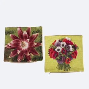 Pillow Cover Floral Tapestry Set 2 Mille Fleurs Belgium Small 8.25"x9" Red Star - Picture 1 of 10