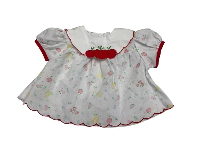 Vintage Mayfair Baby Girl NB New Born 0-6M Apple Fruits Back Buttons Bib Collar - Image 1 of 4