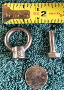 NEW 304 STAINLESS STEEL MARINE GRADE M8X1.25 EYE NUT & 25MM HEX BOLT 300LB WLL - Picture 1 of 2
