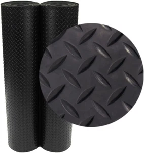 Diamond-Plate Rubber Flooring Rolls - 3 Mm X 4 Ft X 2 Ft Rolls - Black - Picture 1 of 12