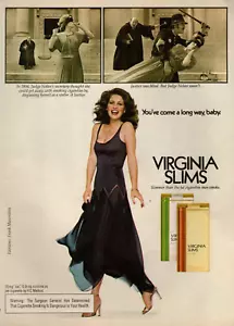 vintage anni 70 VIRGINIA SLIMS RIVISTA STAMPA ANNUNCIO Donna Sigaretta Fumatrice Pinup Page - Foto 1 di 1