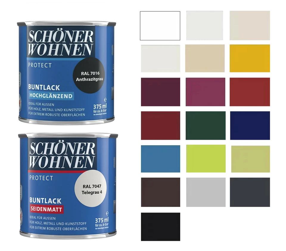 Buntlack 375ml 750ml Hochglänzend oder Seidenmatt Schöner Wohnen Protect - Bild 1 von 1