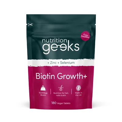Biotin 10,000mcg + Zinc & Selenium | 180 Tablets - Hair Growth, Skin & Nails, UK - Image 1 of 4