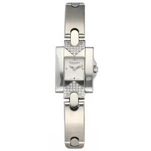 Pequignet 007 Small Tank Diamond Steel 18 mm Silver Dial Quartz Women's Watch - Picture 1 of 5