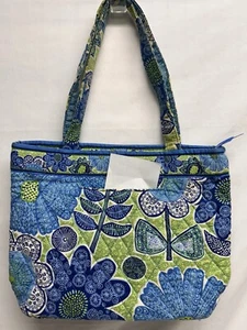 Vera Bradley Floral Blue Slip Pocket Zip Close M Shoulder Bag Purse 8x10x3” - Picture 1 of 4