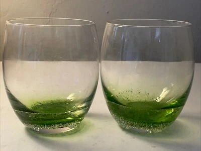 2 Pier 1 Lime Green Bubble Bottom Glass Tumbler, 4 & 1/4" Tall, Great Condition. - Image 1 of 3
