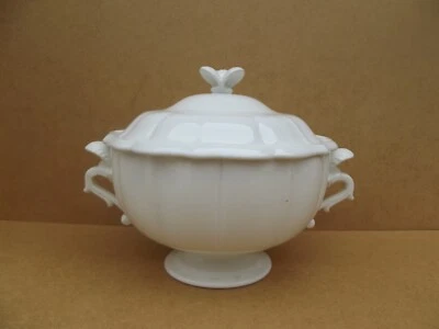 Ancienne soupière Gien faience blanche 1960 1971 poignée coquille Saint-jacques - Photo 1/4