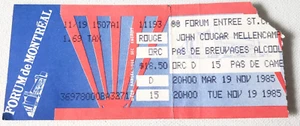Vintage 1985 Ticket Stub MONTREAL FORUM JOHN MELLENCAMP - Picture 1 of 2