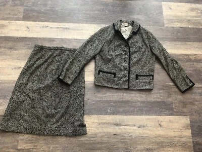 Lady Renlyn Vintage 1960’s Herringbone Black& Gray Twill Wool Suit - Image 1 of 4
