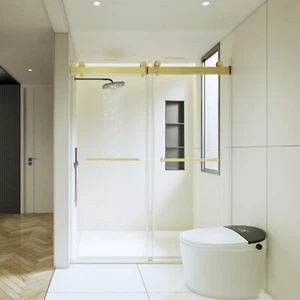 56-60" Wx76" H Frameless Double Sliding Shower Door ,3/8 inches Tempered Glass - Picture 1 of 8