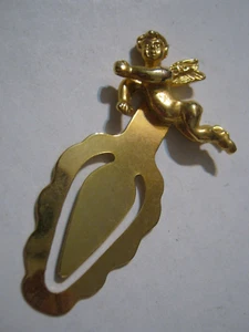 3D Golden Flying Winged Cherub 2 1/4" Bookmark - Picture 1 of 4