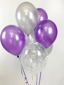 30 palloncini in lattice perlato viola, argento e 21° gamma di età  - Foto 1 di 1