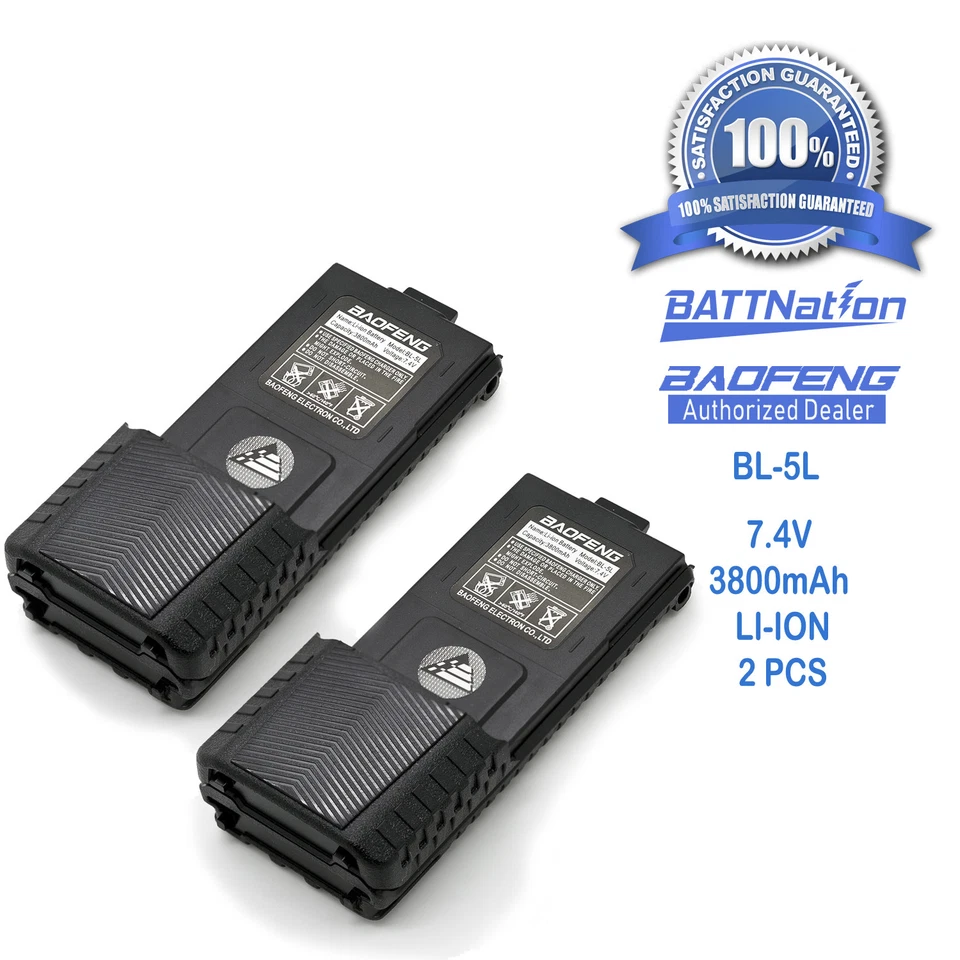 2x  7.4V 3800mAh Li-Ion Extended Battery for Baofeng BL-5L, BF-F8HP, UV-5R-L - Image 1 of 4