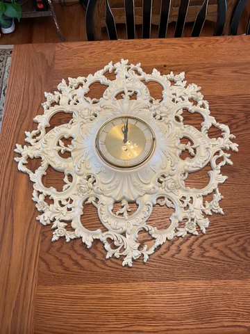 Syroco MCM Wall Clock Jeweled 8 Day Early Molded Wood Original Sticker No Key Cover