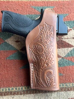 Funda de cuero floral para romper el pulgar se adapta a Glock 17 22 con óptica MOS Foto 1 de 4